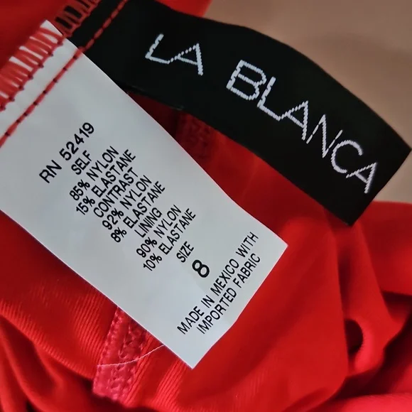 LA BLANCA RED SWIMSUIT ONE PIECE WOMAN SIZE 8 - Picture 10 of 12